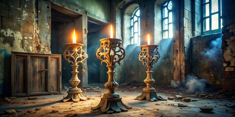 Abandoned Building Interior: Three Candlestick Cutout, Urban Exploration Photography