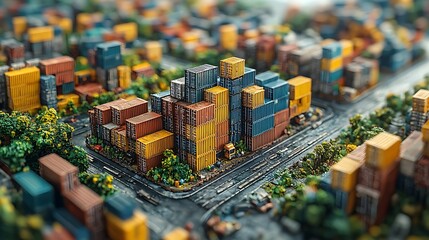 Miniature Cityscape Model Shipping Containers Urban Landscape Global Trade Logistics