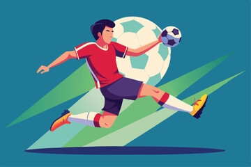 A skilled soccer player is seen kicking the ball with precision on an energetic field atmosphere, Soccer player kicking the ball