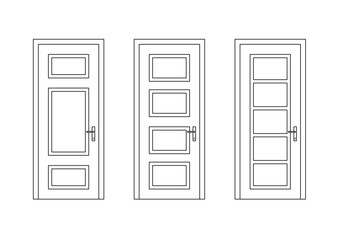 Set 2d of models of entrance doors isolated on white background
