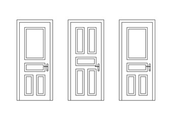 Set of models of entrance doors isolated on white background
