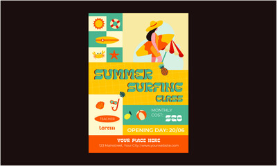 Naklejka premium Summer Surfing Class Flyer