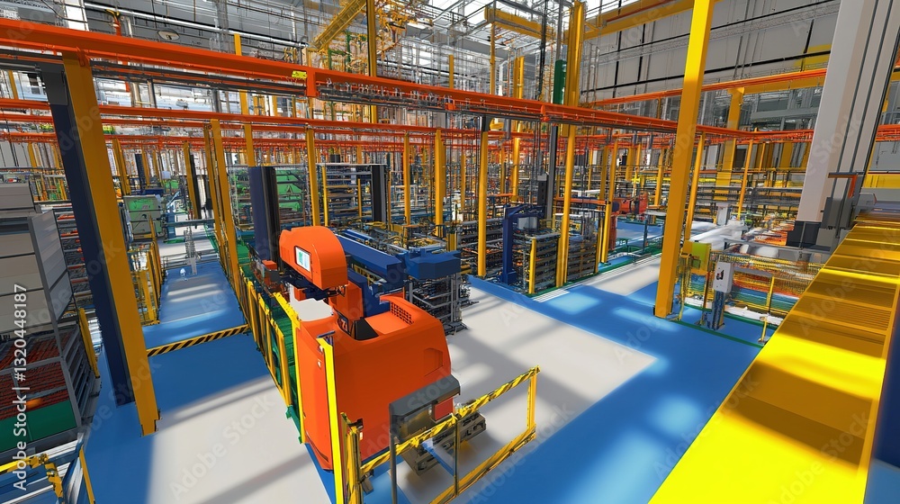 Poster a high-tech robotic assembly line with collaborative ai-powered robots