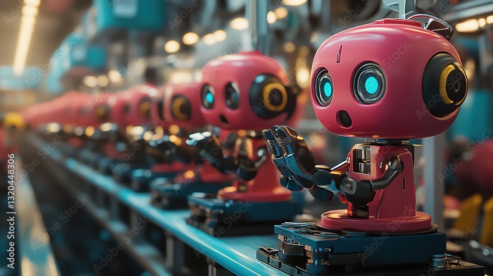 Poster a high-tech robotic assembly line with collaborative ai-powered robots