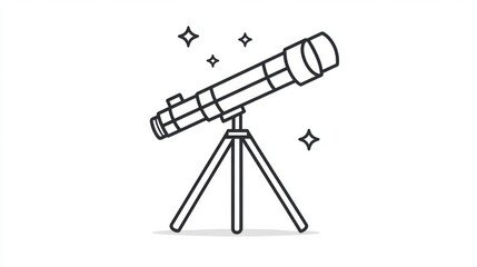 Minimalistic telescope line art with stars for astronomy enthusiasts and educational use