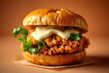 Double bacon cheeseburger stock-image with two juicy beef patties, crispy bacon strips, melted cheese, fresh lettuce, and a sesame seed bun,