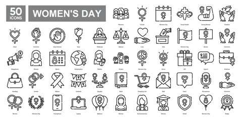 womens day Icon collection set . Simple line art style icons pack. Vector illustration
