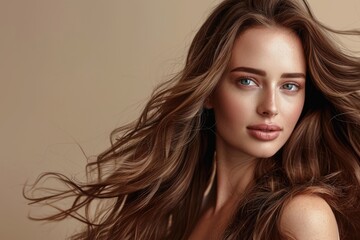 Fototapeta premium Woman with Captivating Features, Stunning model, Portrait of a girl, cosmetology, beauty, and spa treatments, Confident Young Woman - AI Generated