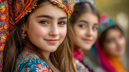 Fototapeta premium Navruz Festival Celebration with Traditional Clothing and Decor