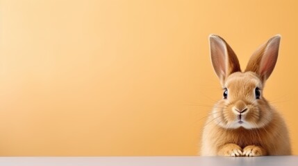 Obraz premium cute animal pet rabbit or bunny brown color smiling and laughing isolated with copy space for easter background, rabbit, animal, pet, cute, fur, ear, mammal, background, celebration, generate by AI.