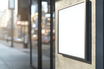 Blank Advertising Poster on Concrete Wall in City with Blurred Background