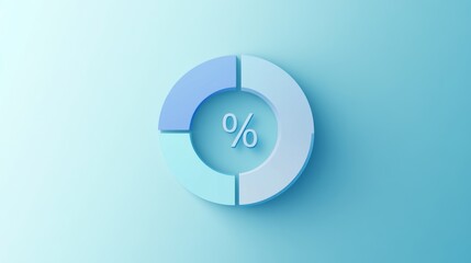 Blue percentage pie chart on gradient background for data visualization and infographics