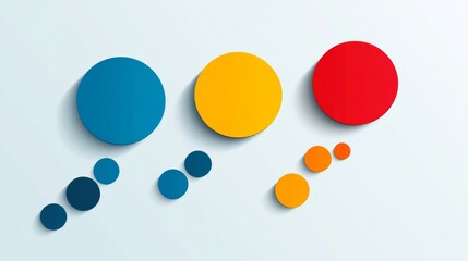 Abstract geometric composition with blue, yellow, and red circles on white background