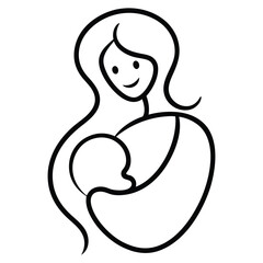 Loving mother holding baby line art vector illustration on white background