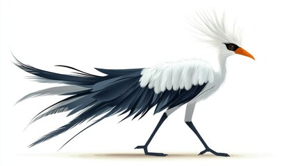 Obraz premium Elegant secretary bird with striking plumage on white background