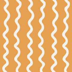 Hand drawn fuzzy curvy lines forming a stripes pattern in a color palette of off white on a mustard yellow background. Seamless vector pattern. Great for home decor, fabric, wallpaper, gift wrap.