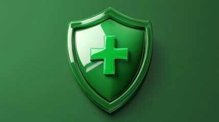 Obraz premium Green shield with medical cross symbolizing health protection and safety