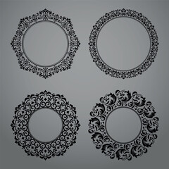 Set of decorative frames Elegant vector element for design in Eastern style, place for text. Floral black and gray borders. Lace illustration for invitations and greeting cards