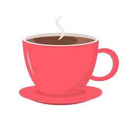 Red coffee cup with saucer, vector eps10 illustration