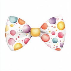 A colorful bow tie design featuring playful polka dots in various shades, perfect for adding a whimsical touch to any outfit.