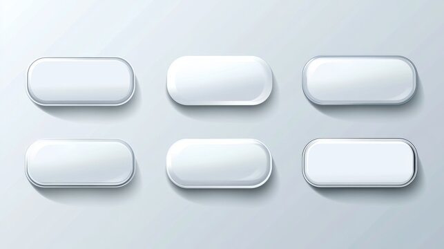 Glossy white rounded button set on light background for web design or ui elements