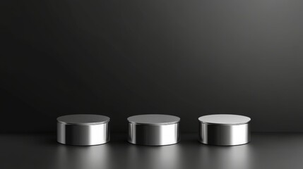 Minimalist metallic cylinders on dark background for product display or industrial design