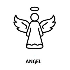Angel editable stroke outline icon isolated on white background flat vector illustration, black outline, Pixel perfect