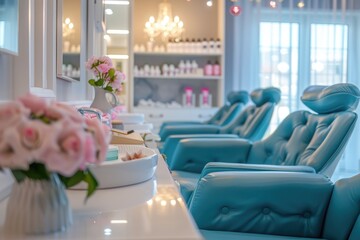 Empty Hair salon studio, luxury beauty, cosmetic, makeup product background, Elegant Beauty Salon Interior - AI Generated