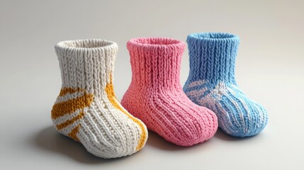 3D realistic baby socks, knitted in cute colors for boys and girls. 