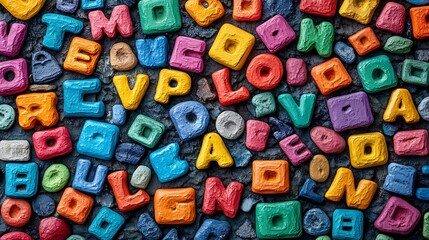 Naklejka premium Colorful Alphabet Letters Texture Background Multicolored Painted Wooden Blocks