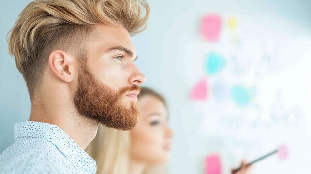A diverse team of business professionals gathered around a large touchscreen display, analyzing complex financial data visualizations and interactive charts in a modern office setting.