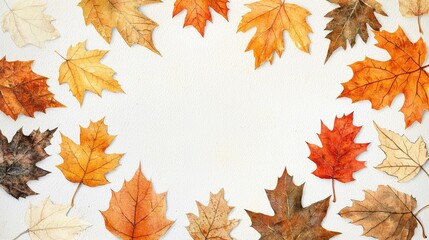 Autumn maple leaf frame on watercolor paper