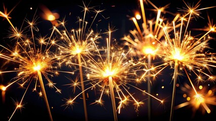 Obraz premium Stunning Silhouette of Sparklers Against a Black Background - Perfect for Celebrations, Parties, and Fireworks Imagery