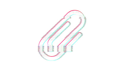 Icon paperclip is distorted. Glitch. Noise, chromatic aberration, geometric distortion