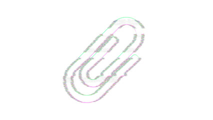 Naklejka premium Icon paperclip is distorted. Glitch. Noise, chromatic aberration, geometric distortion