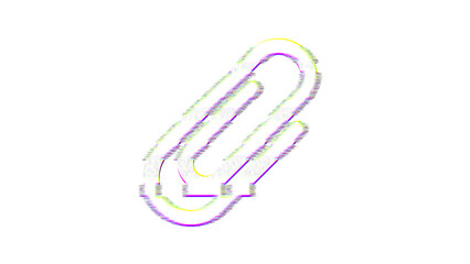 Icon paperclip is distorted. Glitch. Noise, chromatic aberration, geometric distortion