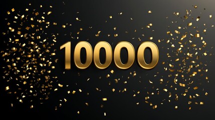 Celebration of achievement with gold confetti and 10000 milestone in elegant black background