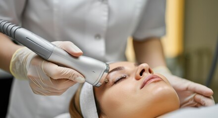 Obraz premium Woman receiving facial treatment with a modern device in a spa setting