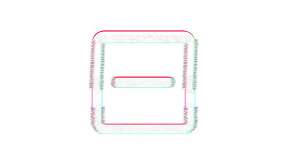 Icon minus square is distorted. Glitch. Noise, chromatic aberration, geometric distortion