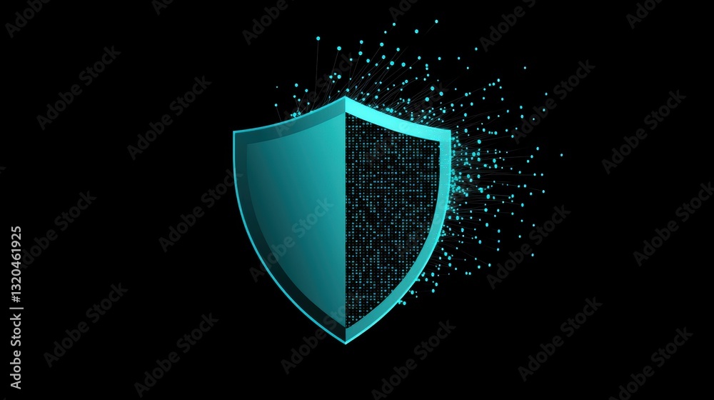 Poster a stylized shield icon with binary code flowing around it, visually conveying the digital nature of 