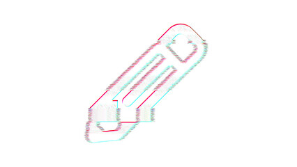 Icon pencil is distorted. Glitch. Noise, chromatic aberration, geometric distortion
