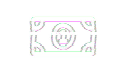 Icon money bill one is distorted. Glitch. Noise, chromatic aberration, geometric distortion