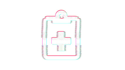 Icon notes medical is distorted. Glitch. Noise, chromatic aberration, geometric distortion