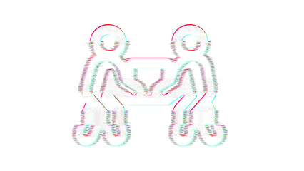 Icon people carry is distorted. Glitch. Noise, chromatic aberration, geometric distortion