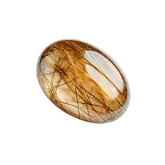 Golden Rutilated Quartz Cabochon Gemstone, Polished and Isolated on White Background