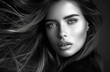 Woman with Captivating Features, Stunning model, Portrait of a girl, cosmetology, beauty, and spa treatments, Confident Young Woman - AI Generated