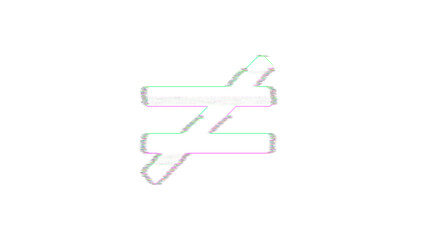 Icon not equal is distorted. Glitch. Noise, chromatic aberration, geometric distortion