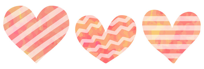 模様の入ったハートのイラストセット ピンク色 ベクター素材