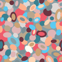 Simple abstract geometric pattern Colorful layered ovals, rings, discs, rounded shapes on a grey background Minimalist, retro style
