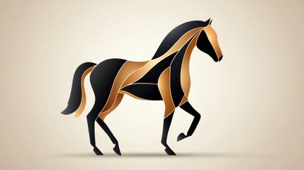 Obraz premium Abstract geometric horse art with elegant black and gold. 2026 year red fiery horse according calendar